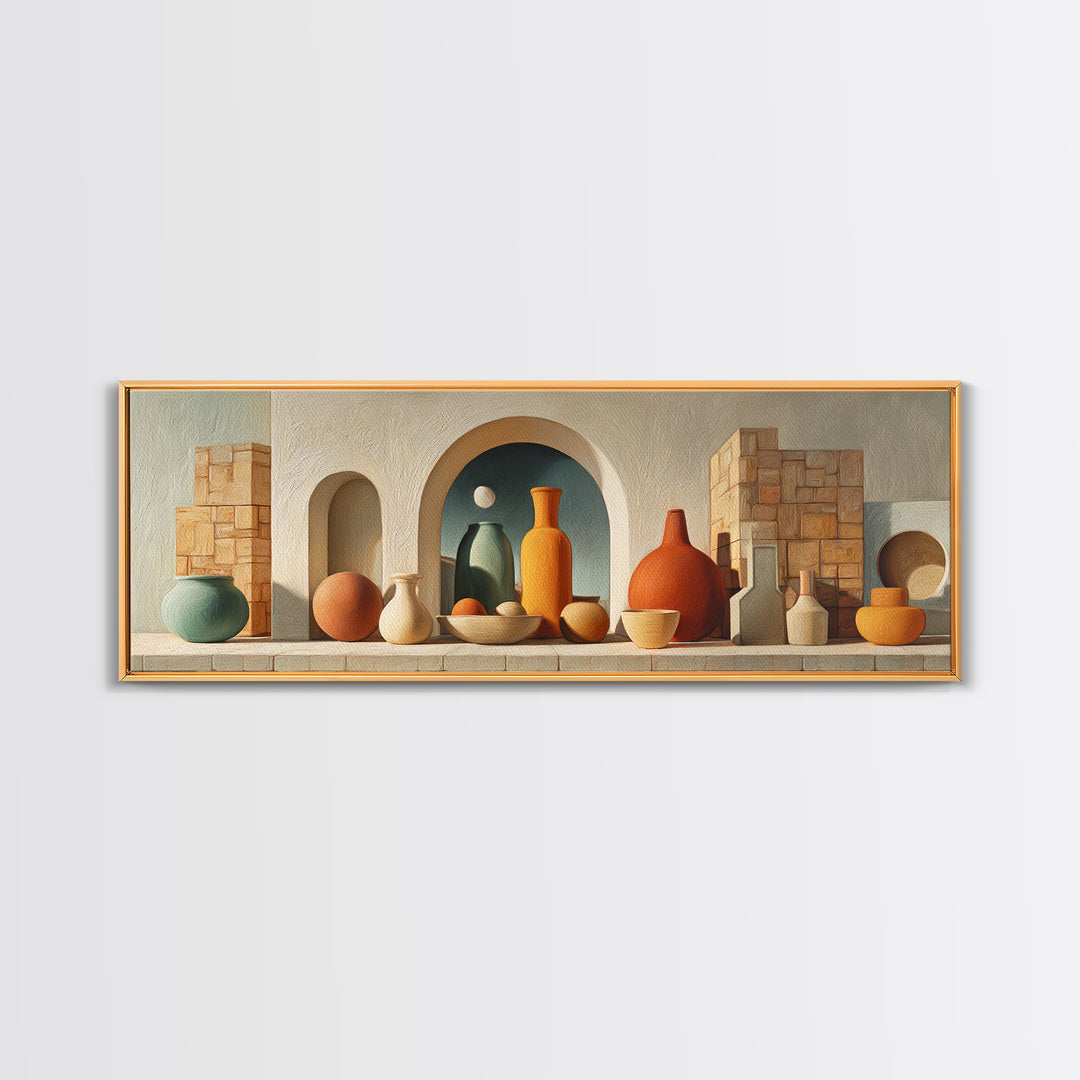 Moroccan Arch Framing a Moonlit Sky Framed Canvas Print, Moroccan Art, Wall Art, Living Room Decor, Fine Art, Marrakesh, MOR-3x1-56