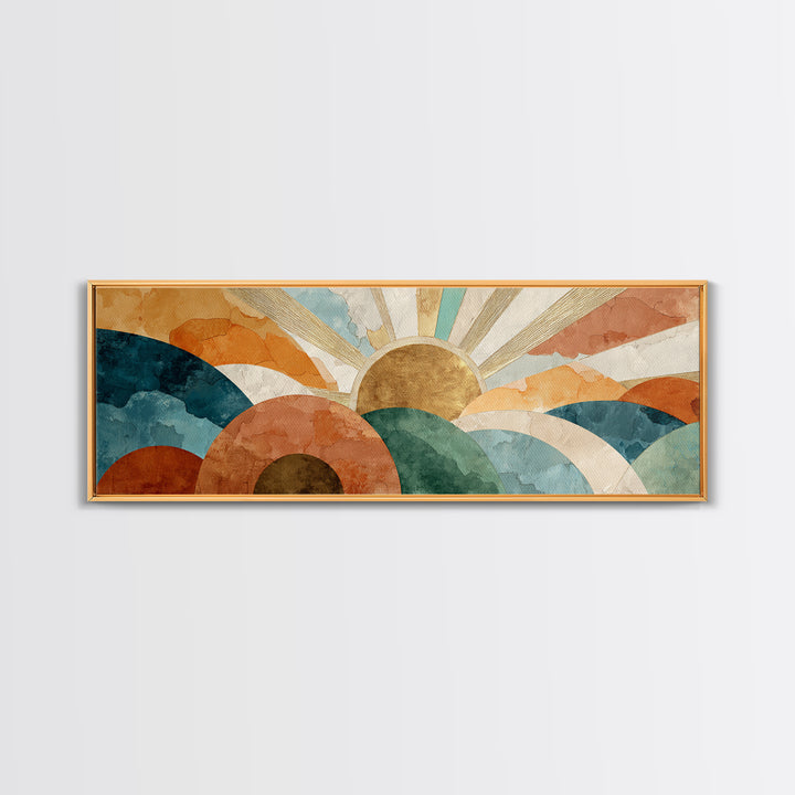 Gold Geometric Sunburst Canvas Print, Moroccan Art, Art, Living Room Decor, Fine Art, Marrakesh, Modern Wall Art, Boho Decor, MOR-3x1-88