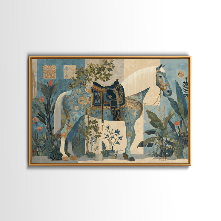 Ornate Horse with Decorative Saddle Canvas Print, Moroccan Art, Digital Art, Living Room Decor, Marrakesh, Living Room Rug, MOR-3x2-51