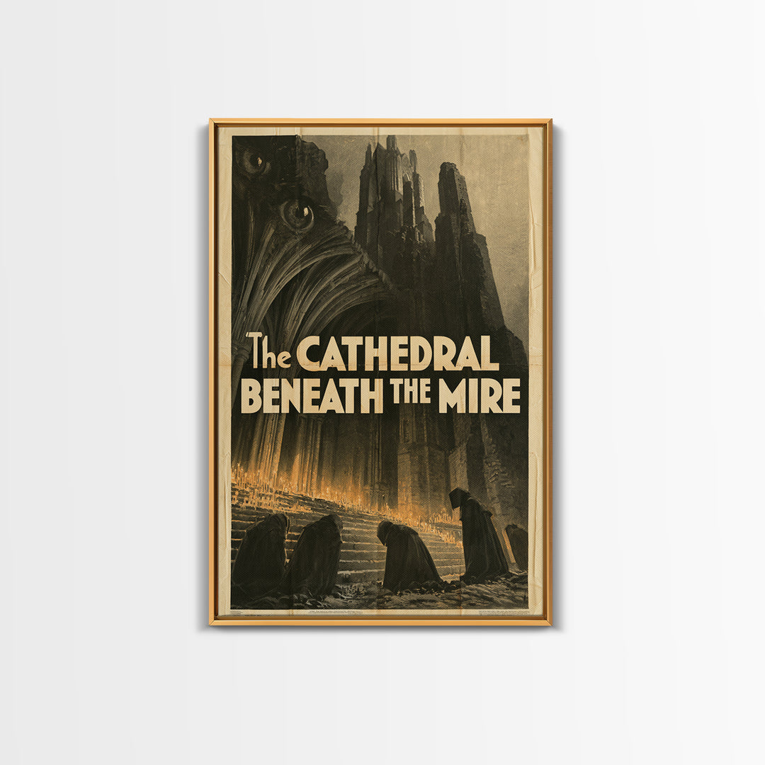 The Cathedral Beneath The Mire, English Language Horror Movie Poster, 1930s Horror Art, Gothic Cinema Wall Art, Canvas Print