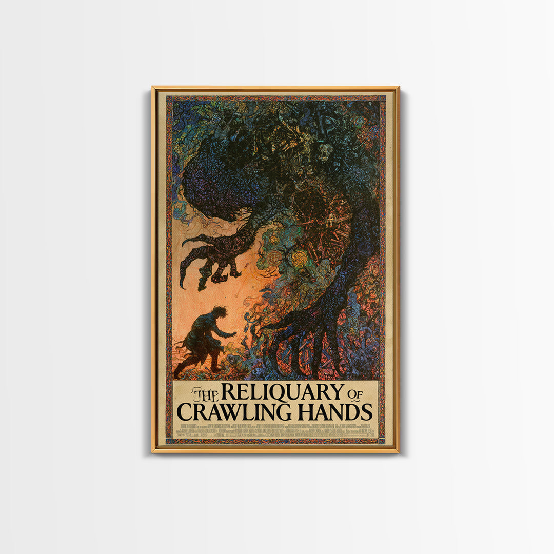The Reliquary Of Crawling Hands, English Language Horror Movie Poster, Stained Glass Gothic Art, Classic Monster Poster, Horror Wall Decor
