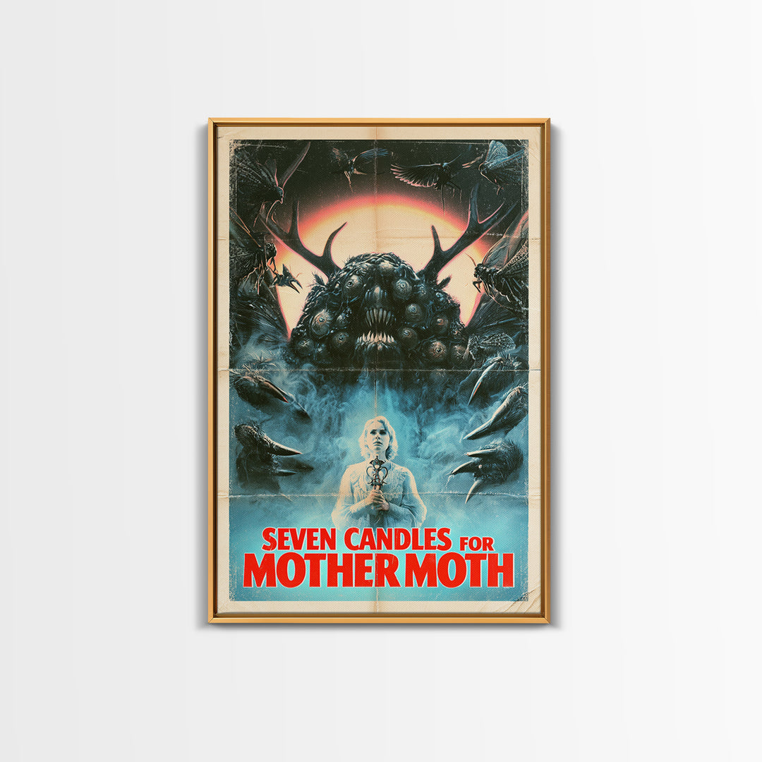 Seven Candles For Mother Moth, English Language Horror Movie Poster, 1980s Vhs Nightmare Cover Inspired Art, Retro Horror Movie Art