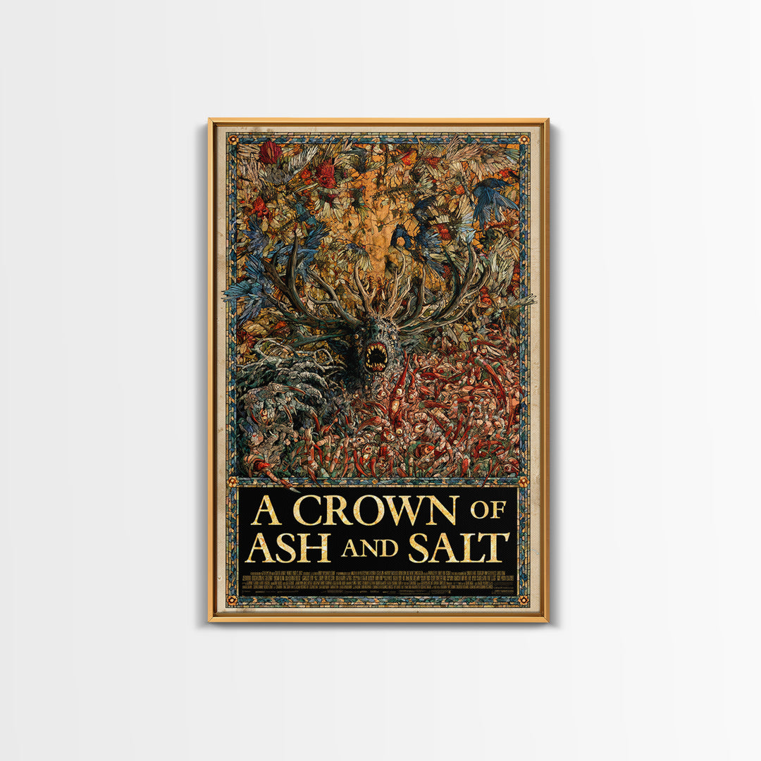 A Crown Of Ash And Salt, English Language Horror Movie Poster, Stained Glass Gothic Art, Retro Horror Movie Art, Canvas Print