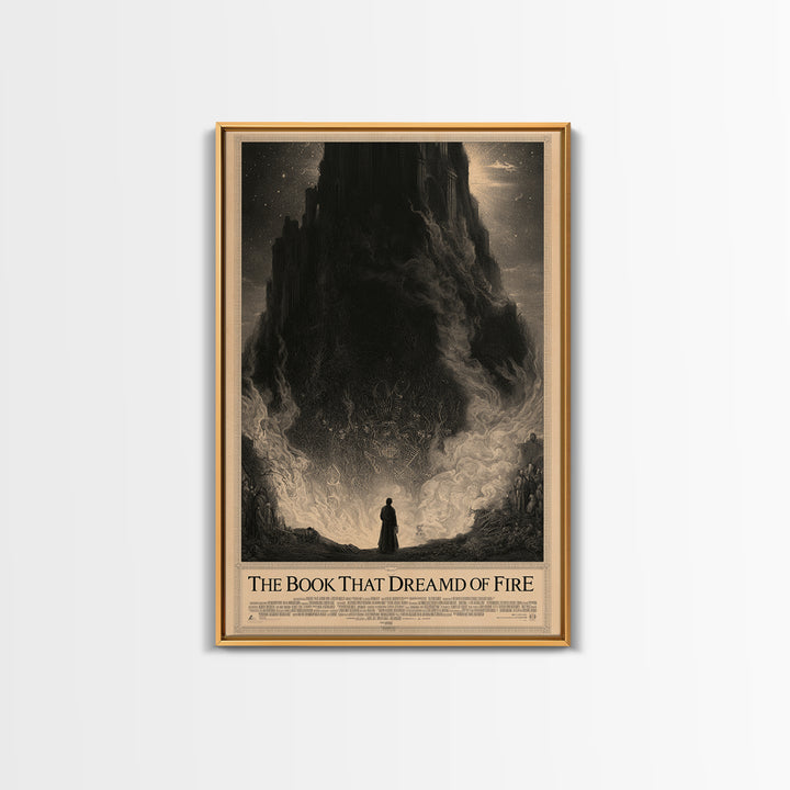 The Book That Dreamed Of Fire, English Language Horror Movie Poster, Gothic Engraving Art, Gothic Cinema Wall Art, Framed Canvas Print
