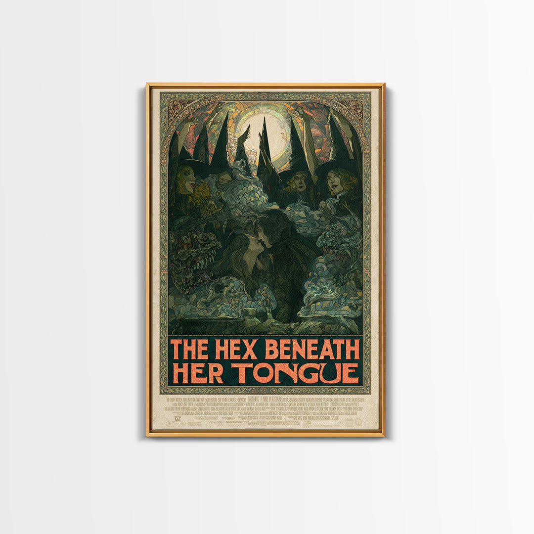 The Hex Beneath Her Tongue, English Language Horror Movie Poster, Stained Glass Gothic Art, Retro Horror Movie Art, Framed Canvas Print