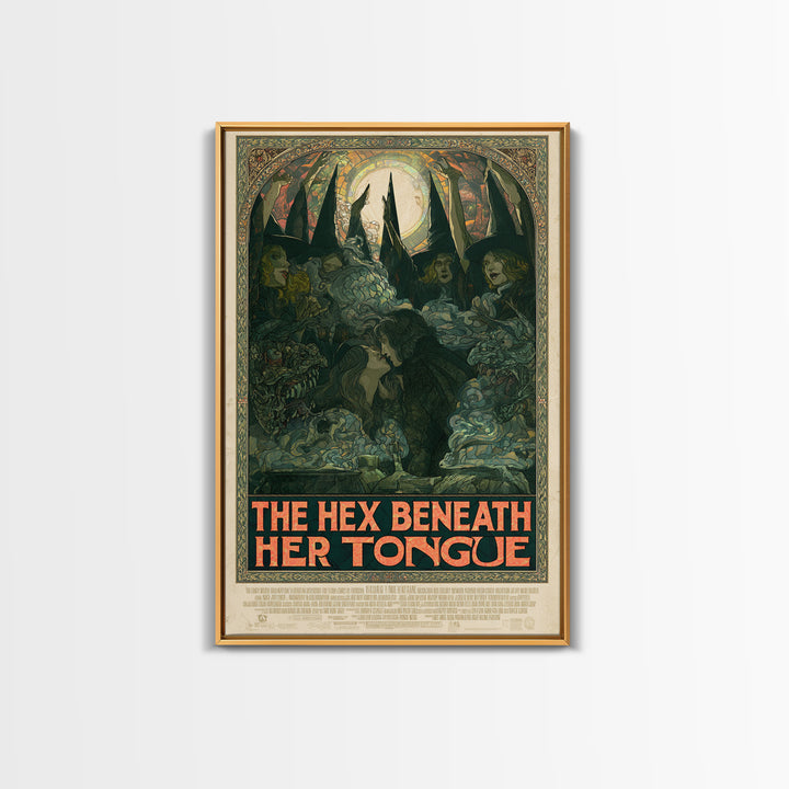 The Hex Beneath Her Tongue, English Language Horror Movie Poster, Stained Glass Gothic Art, Retro Horror Movie Art, Framed Canvas Print