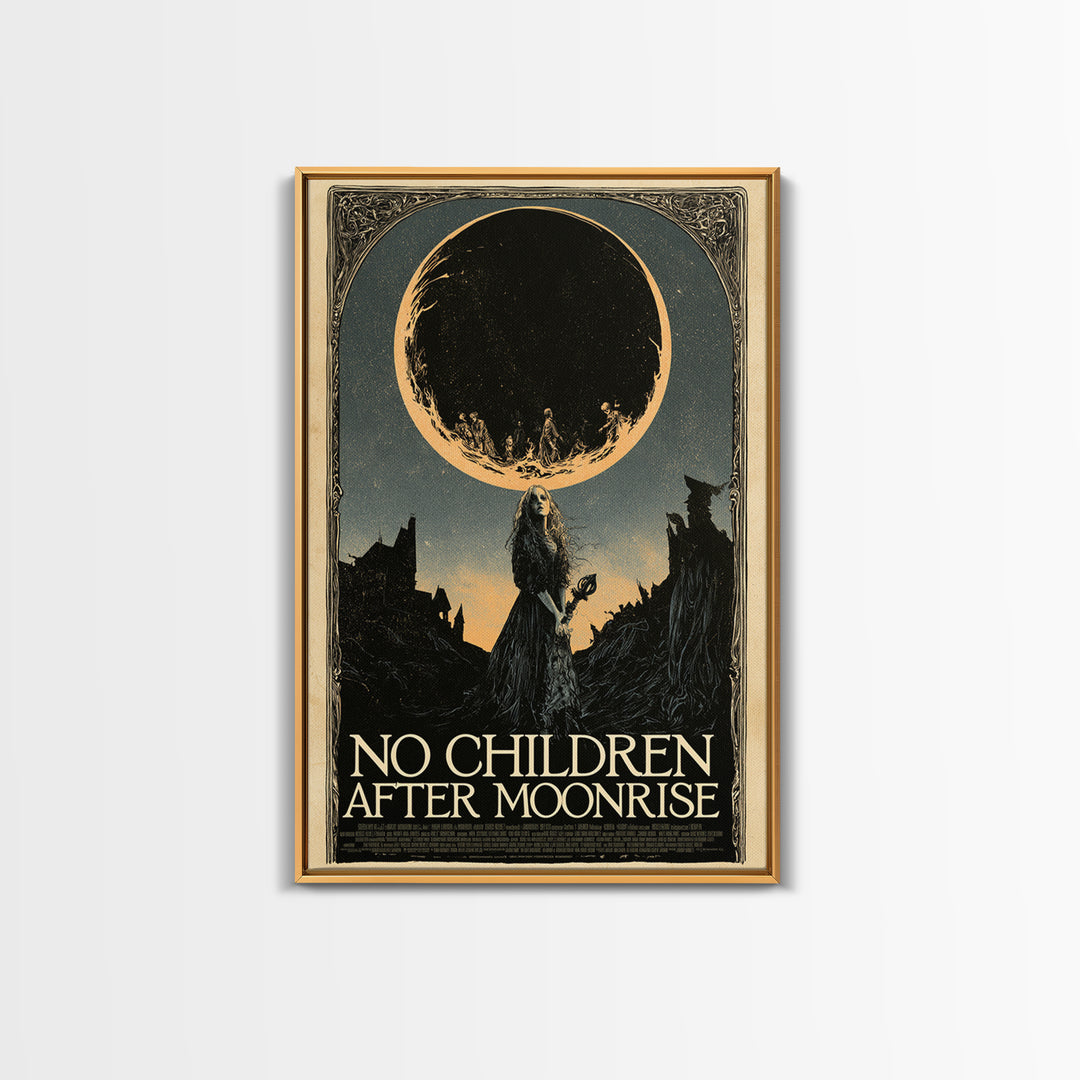 No Children After Moonrise, English Language Horror Movie Poster, Decadent Line Art, Cult Horror Poster, Framed Canvas Print