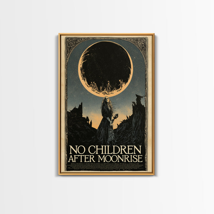 No Children After Moonrise, English Language Horror Movie Poster, Decadent Line Art, Cult Horror Poster, Framed Canvas Print