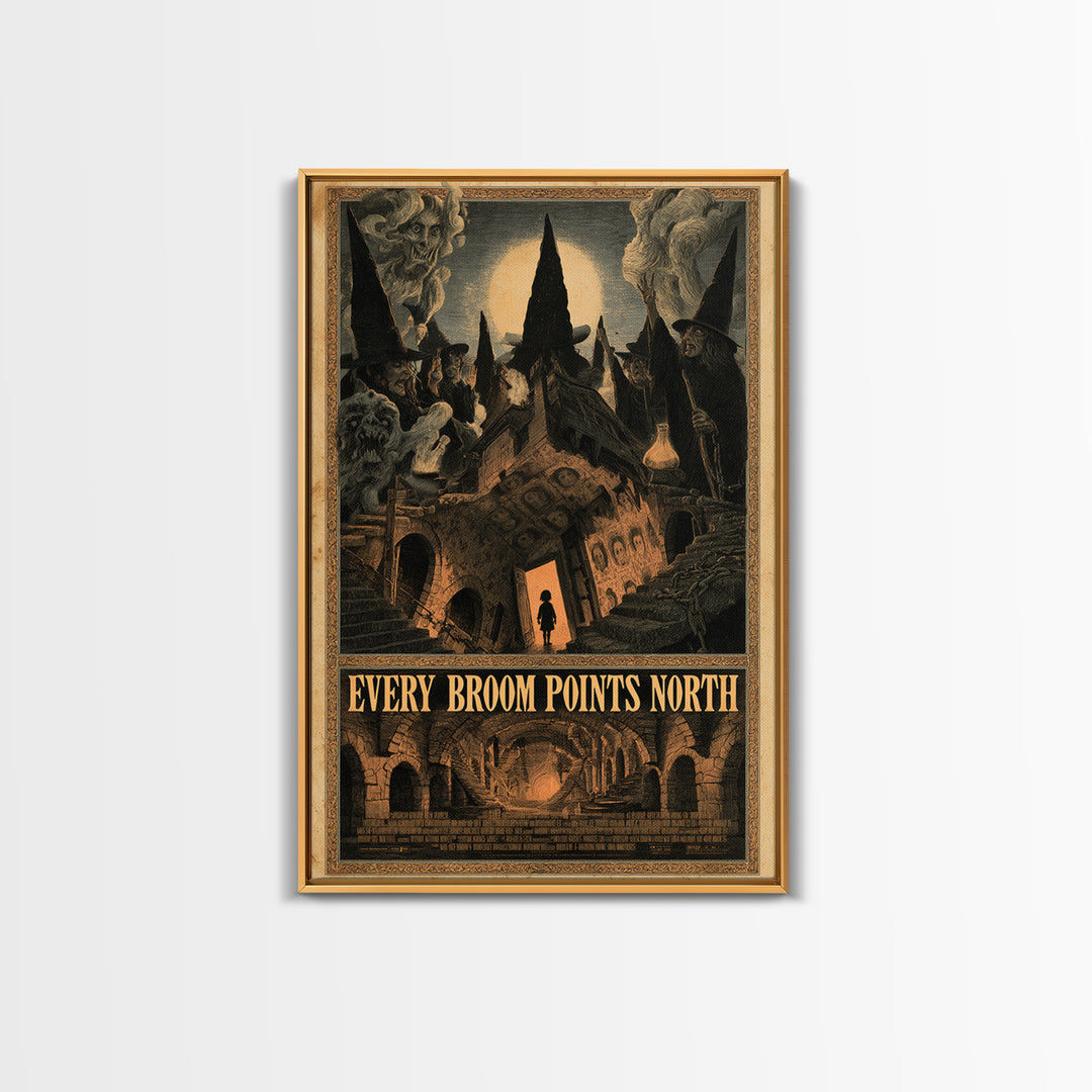 Every Broom Points North, English Language Horror Movie Poster, Architectural Etching Art, Cult Horror Poster, Canvas Print