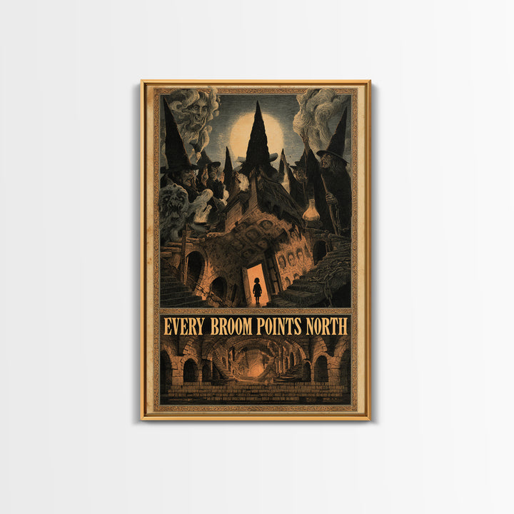 Every Broom Points North, English Language Horror Movie Poster, Architectural Etching Art, Cult Horror Poster, Canvas Print
