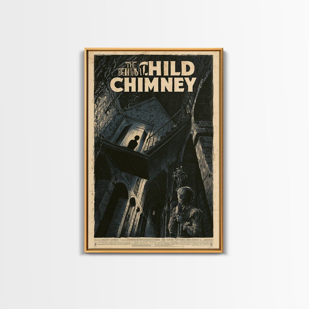 The Child Behind The Chimney, English Language Horror Movie Poster, Architectural Etching Art, Classic Monster Poster