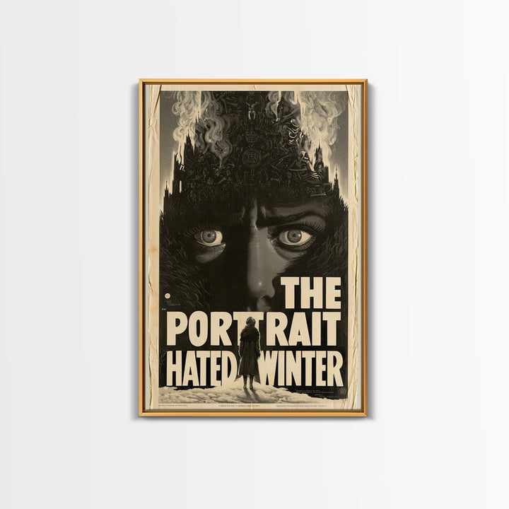 The Portrait That Hated Winter, English Language Horror Movie Poster, 1930s Horror Art, Gothic Cinema Wall Art, Framed Canvas Print