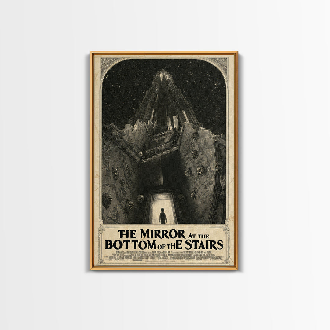 The Mirror At The Bottom Of The Stairs, English Language Horror Movie Poster, Gothic Engraving Art, Cult Horror Poster, Horror Wall Art