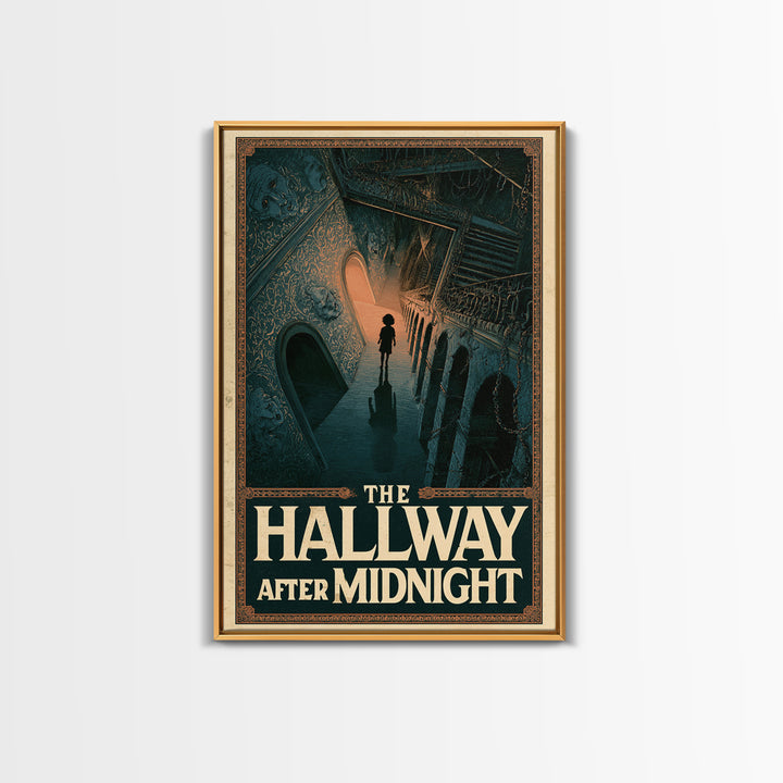 The Hallway After Midnight, English Language Horror Movie Poster, Architectural Etching Art, Classic Monster Poster