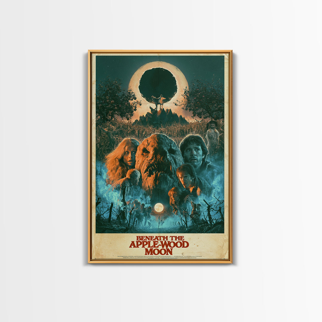 Beneath The Apple-Wood Moon, English Language Horror Movie Poster, 1980s Vhs Nightmare Cover Inspired Art, Retro Horror Movie Art