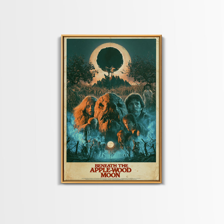 Beneath The Apple-Wood Moon, English Language Horror Movie Poster, 1980s Vhs Nightmare Cover Inspired Art, Retro Horror Movie Art