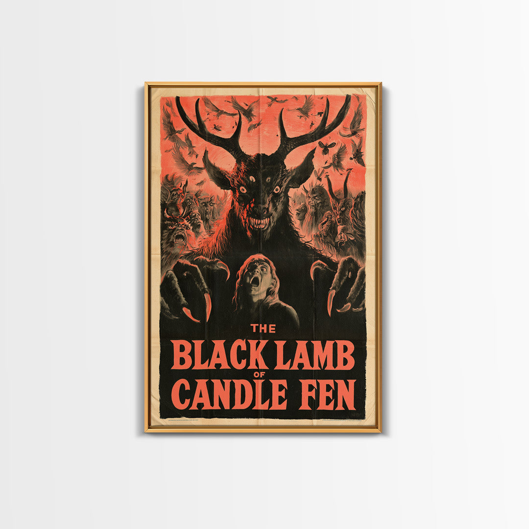 The Black Lamb Of Candle Fen, English Language Horror Movie Poster, 1950s Creature-Feature One-Sheet Inspired Art, Gothic Cinema Wall Art