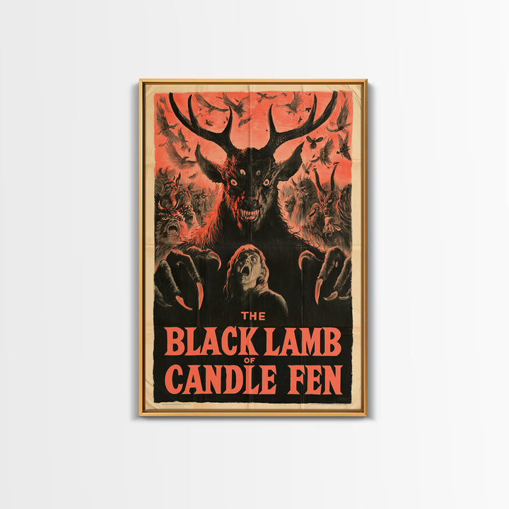 The Black Lamb Of Candle Fen, English Language Horror Movie Poster, 1950s Creature-Feature One-Sheet Inspired Art, Gothic Cinema Wall Art