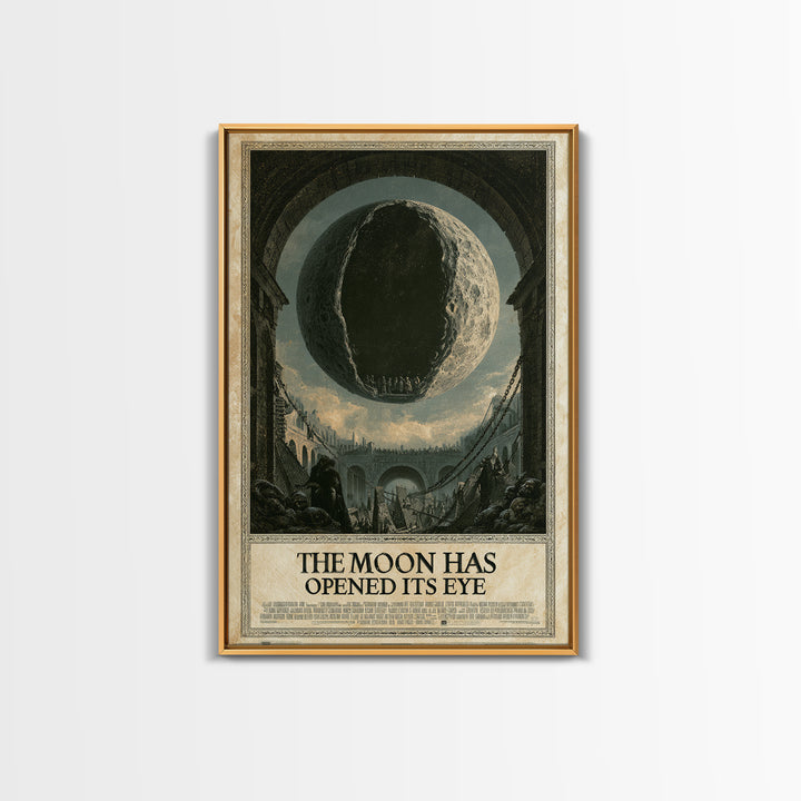 The Moon Has Opened Its Eye, English Language Horror Movie Poster, Architectural Etching Art, Retro Horror Movie Art