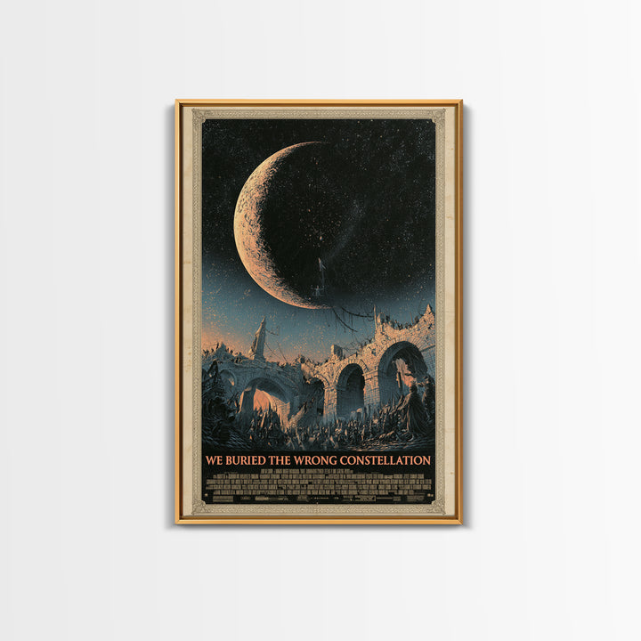 We Buried The Wrong Constellation, English Language Horror Movie Poster, Architectural Etching Art, Retro Horror Movie Art