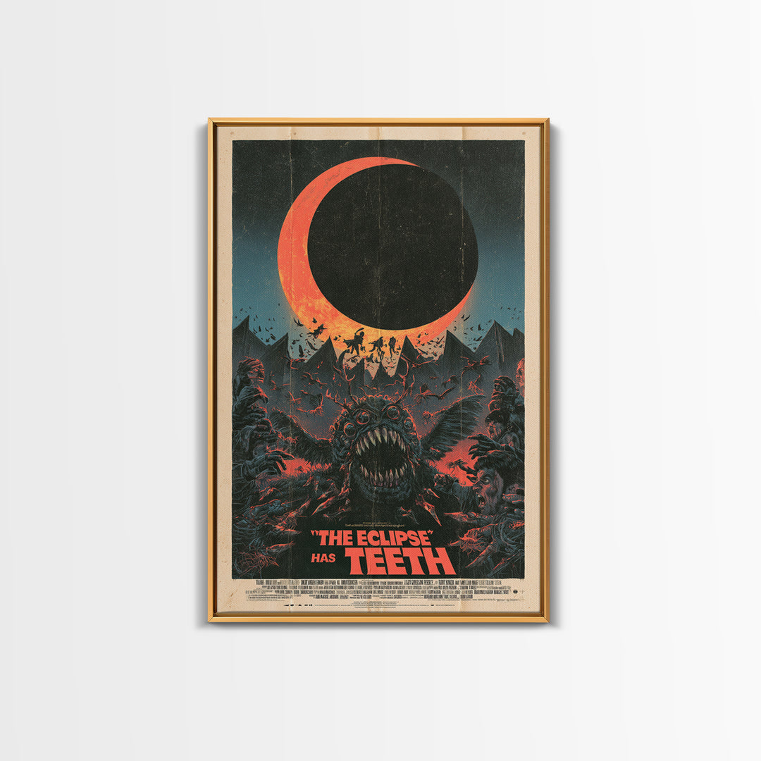 The Eclipse Has Teeth, English Language Horror Movie Poster, Giallo Horror Art, Gothic Cinema Wall Art, Framed Canvas Print