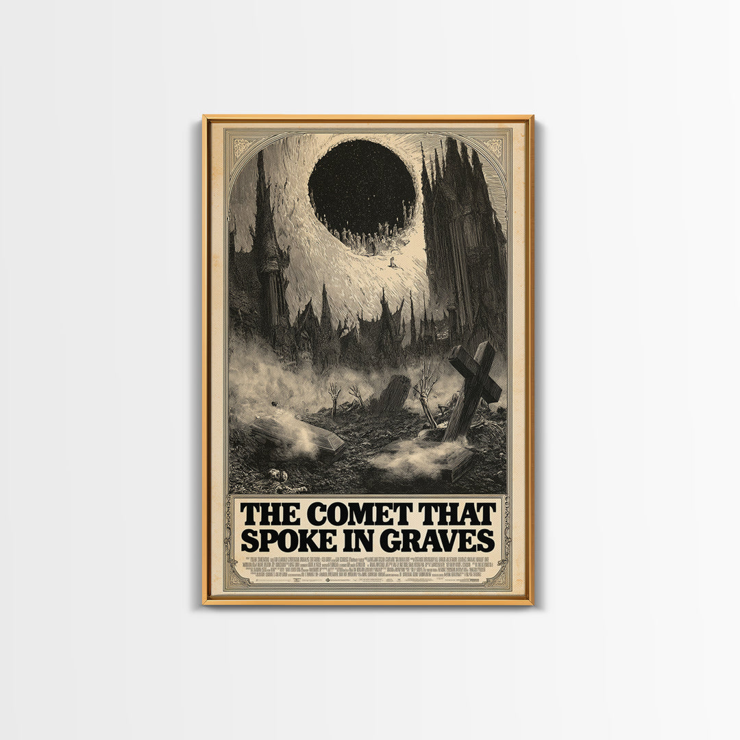 The Comet That Spoke In Graves, English Language Horror Movie Poster, Gothic Engraving Art, Retro Horror Movie Art, Canvas Print