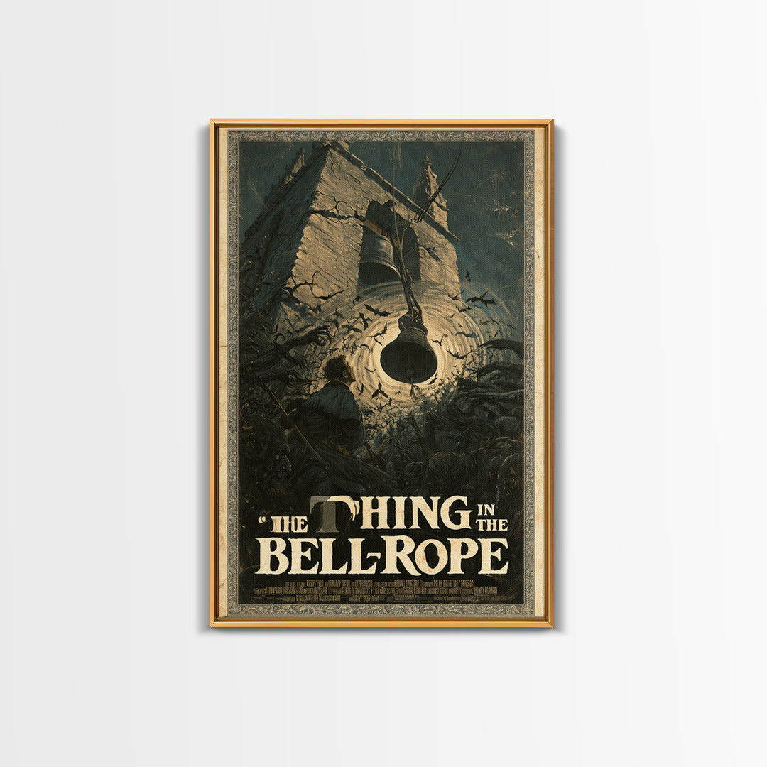 The Thing In The Bell-Rope, English Language Horror Movie Poster, Gothic Nightmare Art, Retro Horror Movie Art, Framed Canvas Print