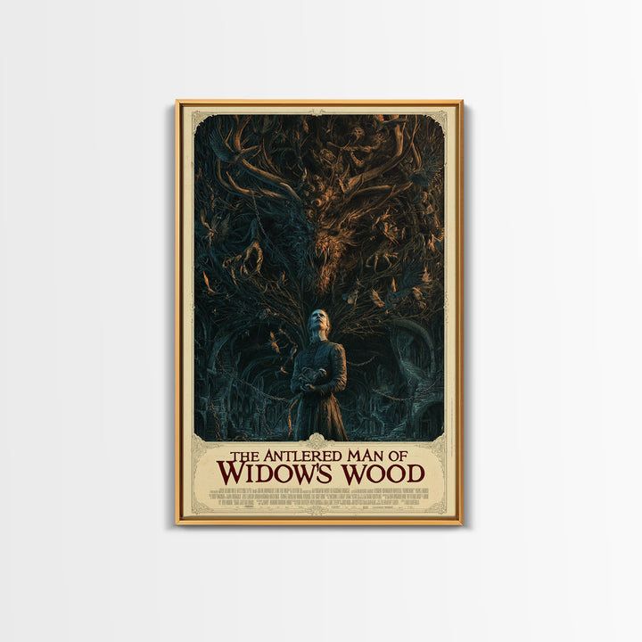 The Antlered Man Of Widow'S Wood, English Language Horror Movie Poster, Architectural Etching Art, Retro Horror Movie Art