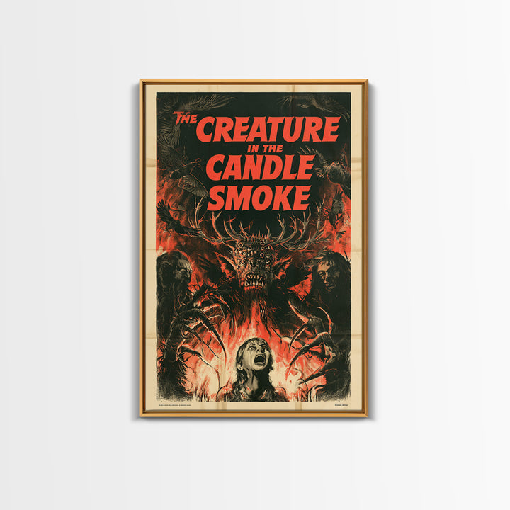 The Creature In The Candle Smoke, English Language Horror Movie Poster, 1950s Creature-Feature One-Sheet Inspired Art, Cult Horror Poster