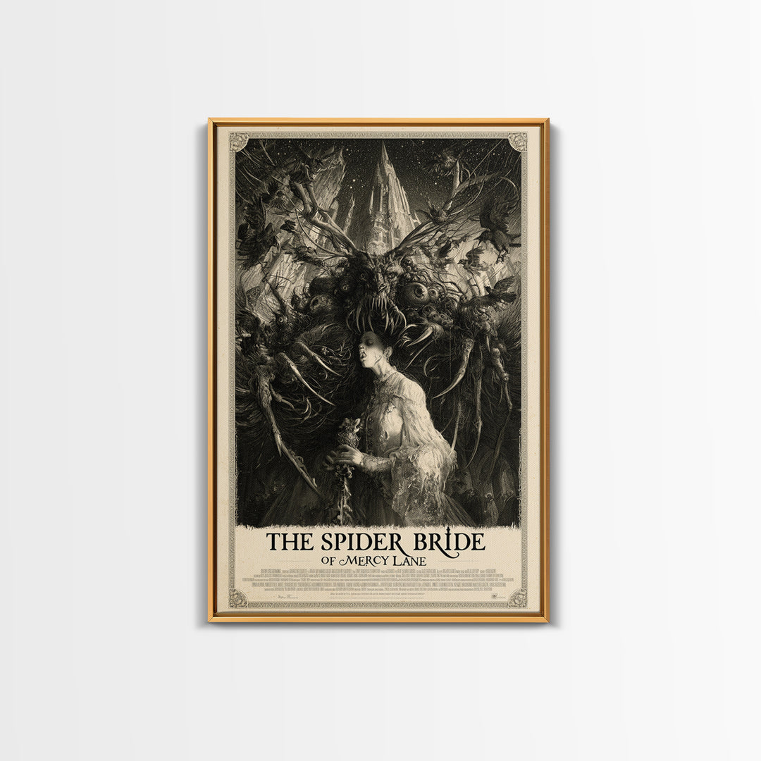 The Spider Bride Of Mercy Lane, English Language Horror Movie Poster, Gothic Engraving Art, Gothic Cinema Wall Art, Canvas Print
