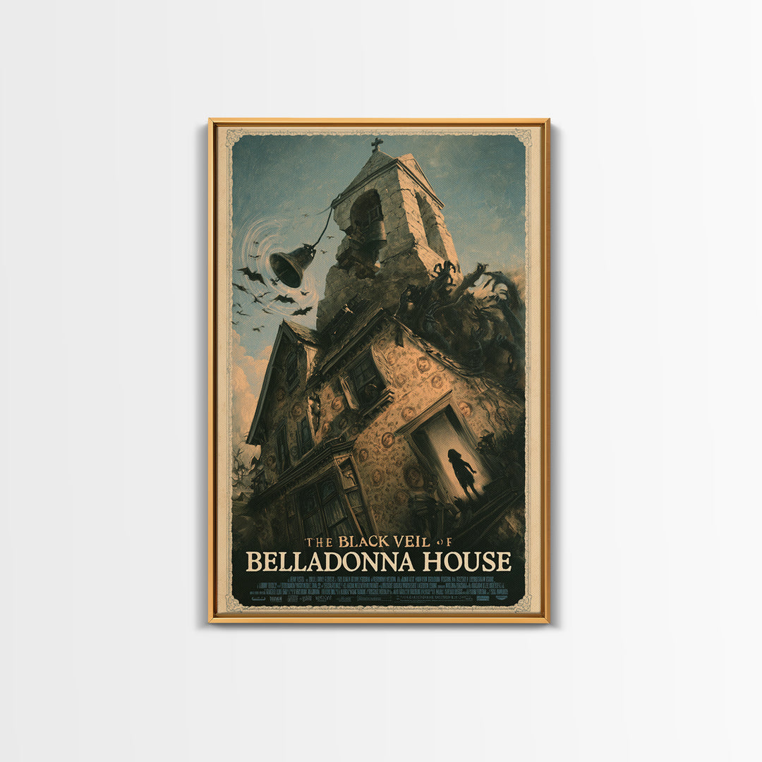 The Black Veil Of Belladonna House, English Language Horror Movie Poster, Gothic Nightmare Art, Classic Monster Poster, Canvas Print