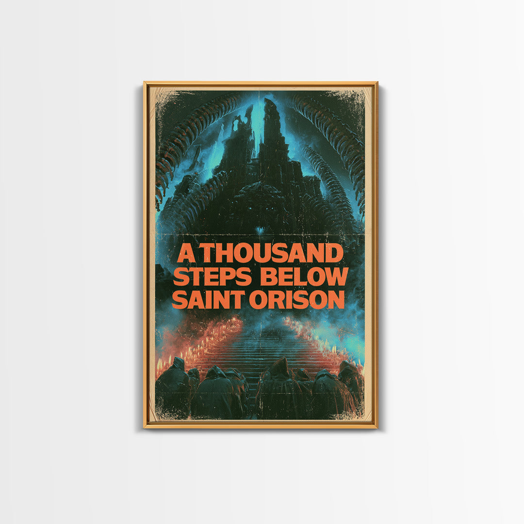 A Thousand Steps Below Saint Orison, English Language Horror Movie Poster, 1980s Vhs Nightmare Cover Inspired Art, Cult Horror Poster