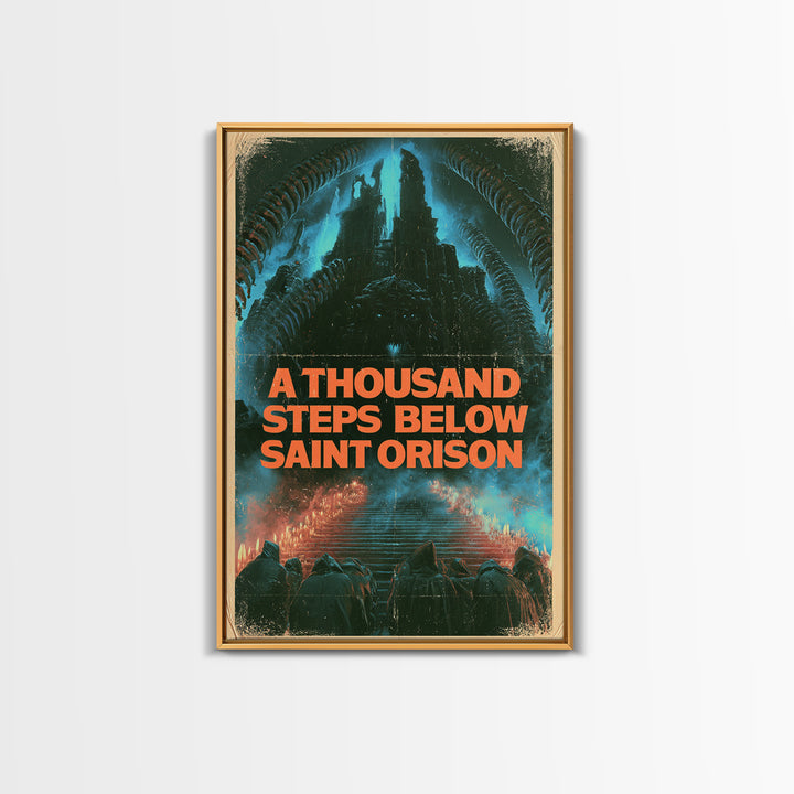 A Thousand Steps Below Saint Orison, English Language Horror Movie Poster, 1980s Vhs Nightmare Cover Inspired Art, Cult Horror Poster