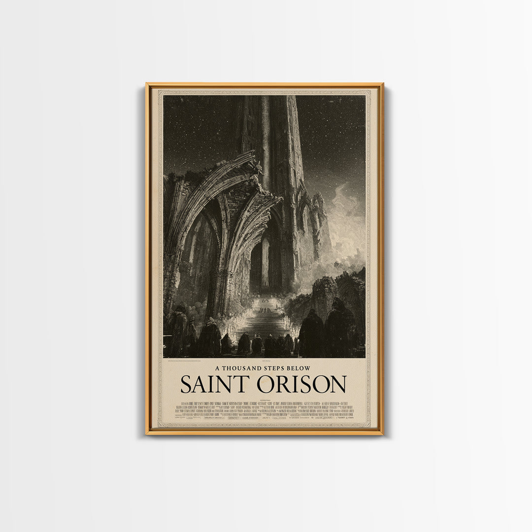 A Thousand Steps Below Saint Orison, English Language Horror Movie Poster, Gothic Engraving Art, Retro Horror Movie Art