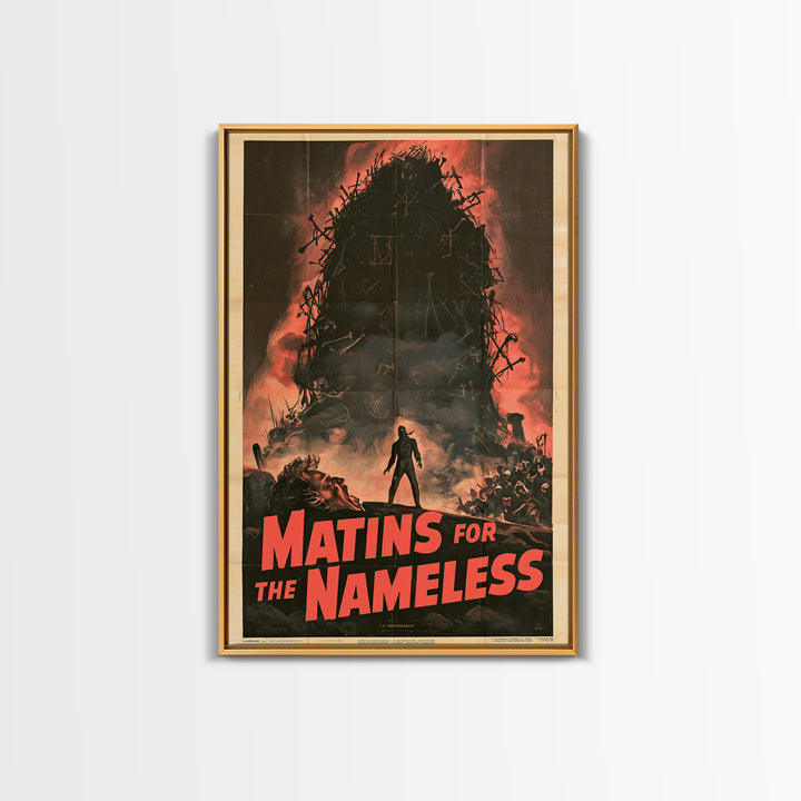 Matins For The Nameless, English Language Horror Movie Poster, 1950s Creature-Feature One-Sheet Inspired Art, Classic Monster Poster