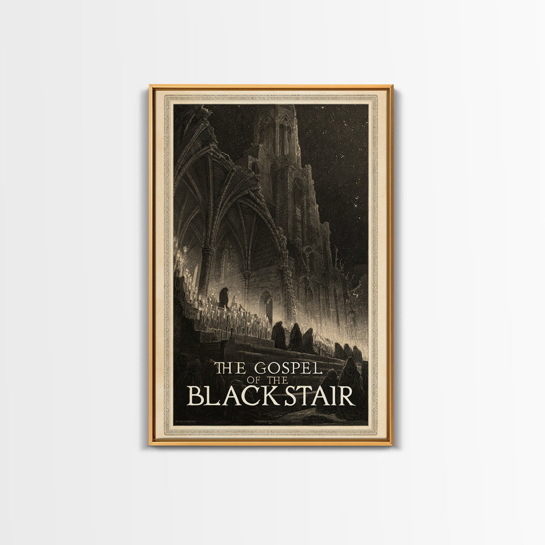 The Gospel Of The Black Stair, English Language Horror Movie Poster, Gothic Engraving Art, Gothic Cinema Wall Art, Canvas Print