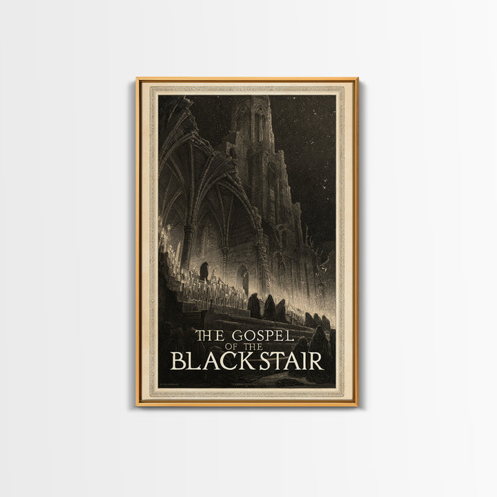 The Gospel Of The Black Stair, English Language Horror Movie Poster, Gothic Engraving Art, Gothic Cinema Wall Art, Canvas Print