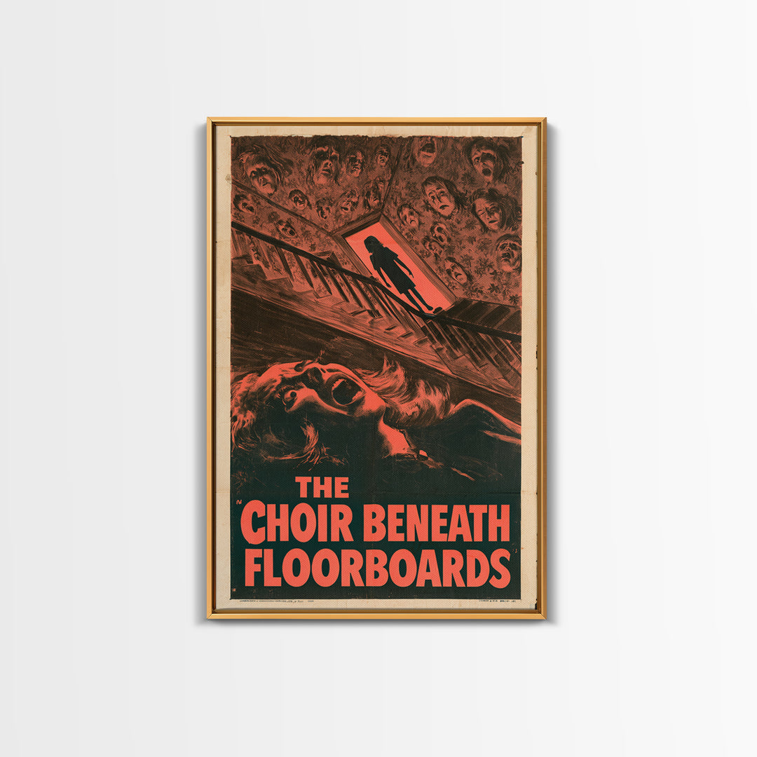 The Choir Beneath The Floorboards, English Language Horror Movie Poster, 1950s Creature-Feature One-Sheet Inspired Art, Framed Canvas Print