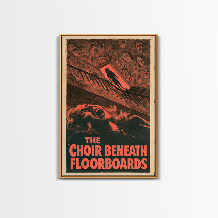 The Choir Beneath The Floorboards, English Language Horror Movie Poster, 1950s Creature-Feature One-Sheet Inspired Art, Framed Canvas Print