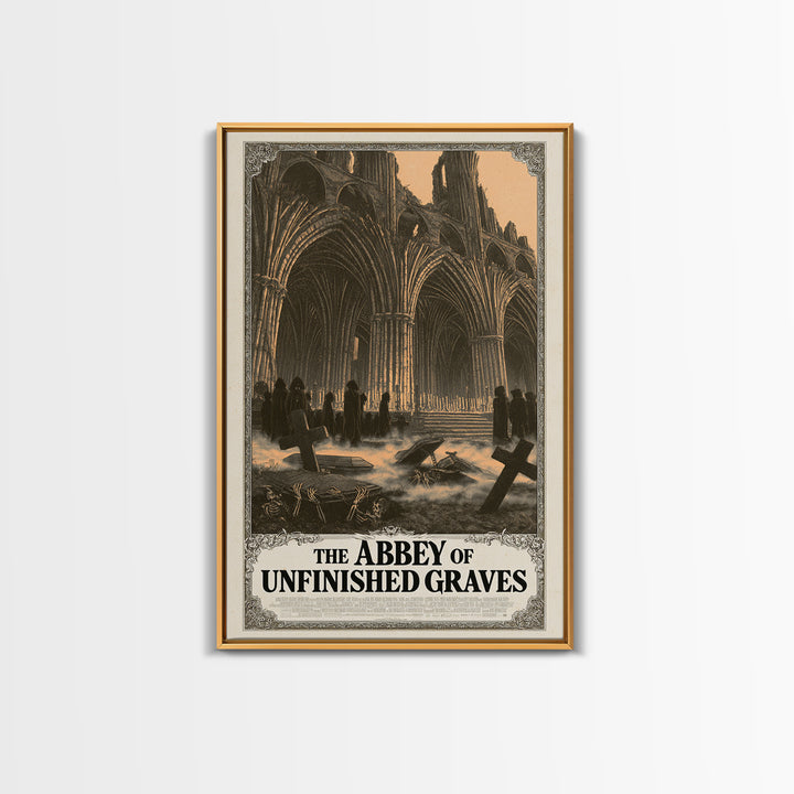 The Abbey Of Unfinished Graves, English Language Horror Movie Poster, Decadent Line Art, Gothic Cinema Wall Art, Halloween Decor
