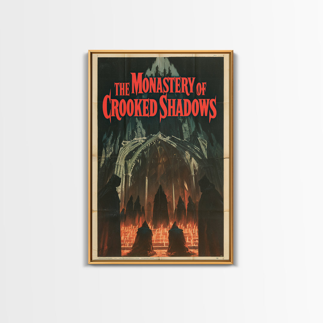 The Monastery Of Crooked Shadows, English Language Horror Movie Poster, 1960s Horror Art, Classic Monster Poster, Framed Canvas Print
