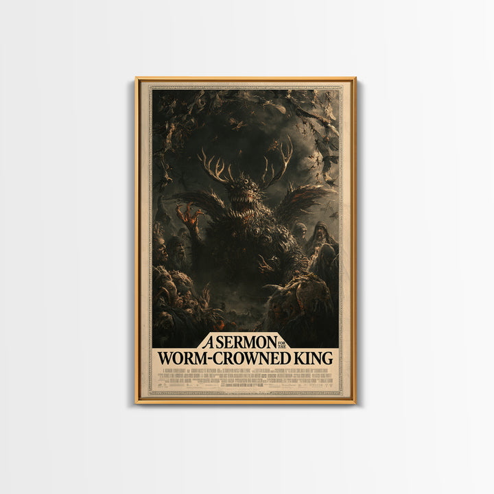 A Sermon For The Worm-Crowned King, English Language Horror Movie Poster, Dark Romantic Horror Art, Retro Horror Movie Art
