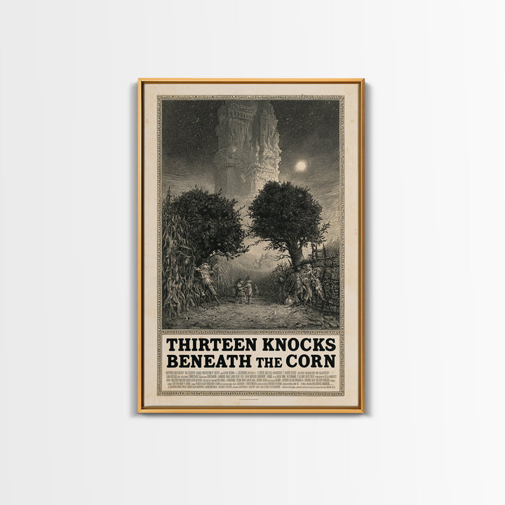 Thirteen Knocks Beneath The Corn, English Language Horror Movie Poster, Gothic Engraving Art, Cult Horror Poster, Canvas Print