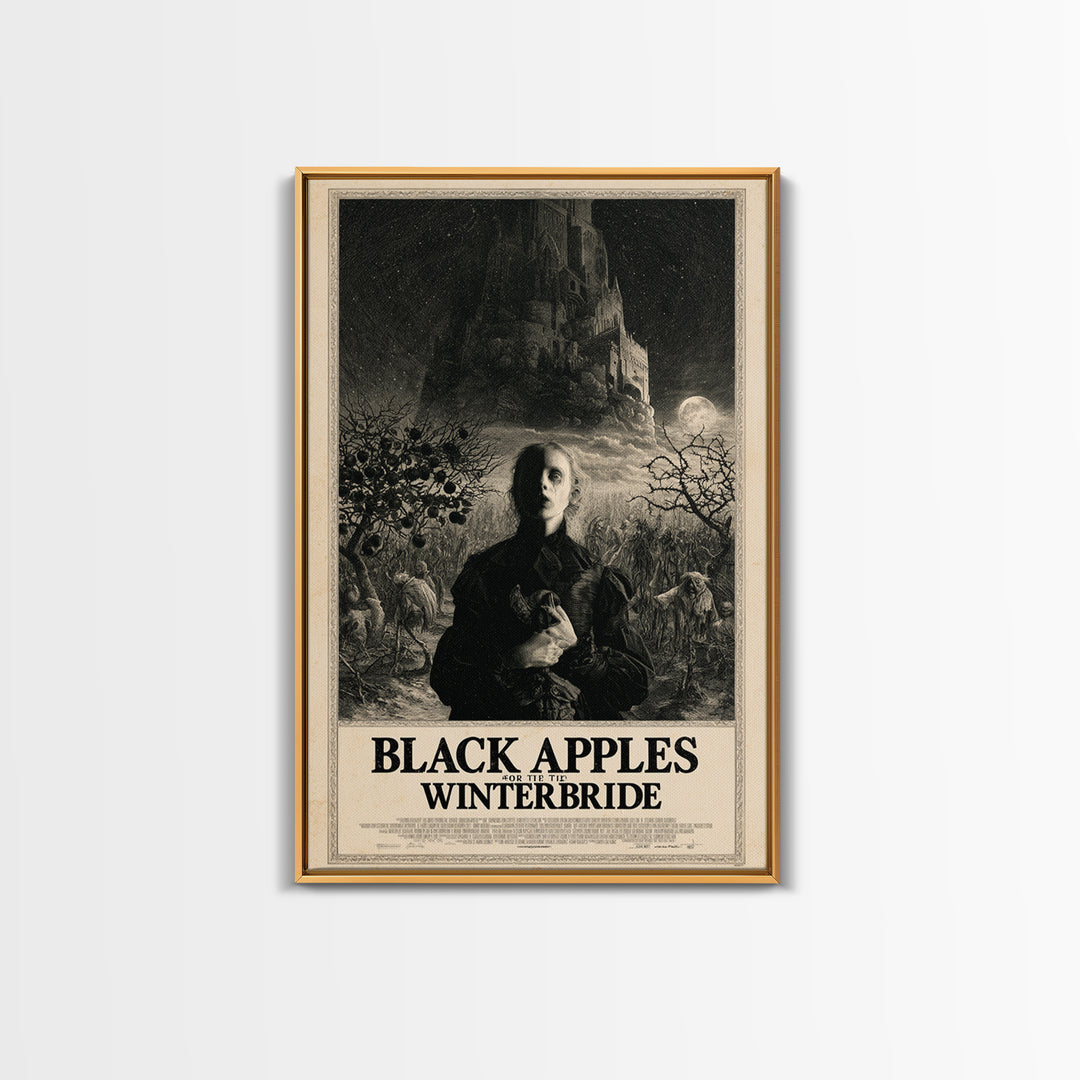 Black Apples For The Winter Bride, English Language Horror Movie Poster, Gothic Engraving Art, Retro Horror Movie Art