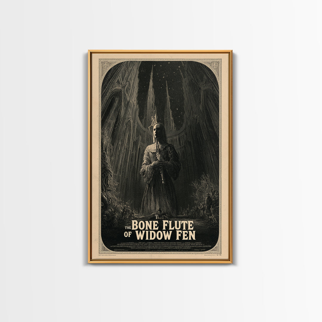 The Bone Flute Of Widow Fen, English Language Horror Movie Poster, Gothic Engraving Art, Classic Monster Poster, Canvas Print