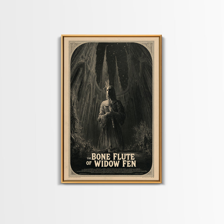 The Bone Flute Of Widow Fen, English Language Horror Movie Poster, Gothic Engraving Art, Classic Monster Poster, Canvas Print