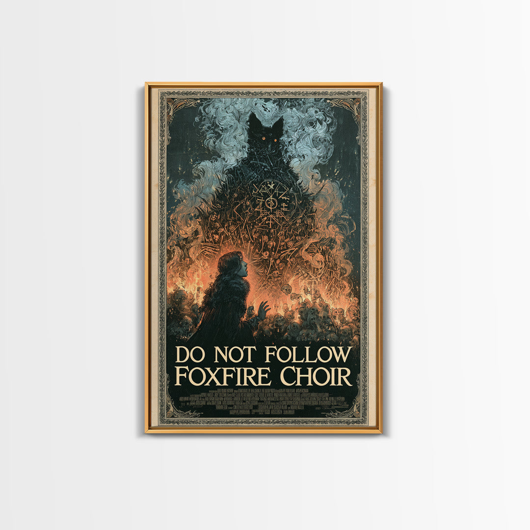 Do Not Follow The Foxfire Choir, English Language Horror Movie Poster, Stained Glass Gothic Art, Cult Horror Poster, Framed Canvas Print