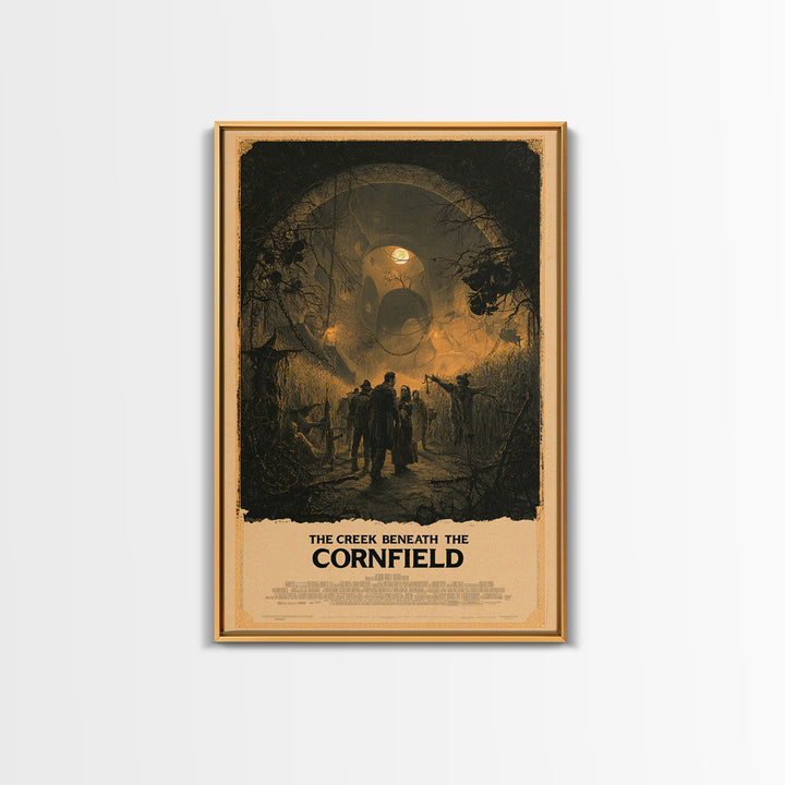 The Creek Beneath The Cornfield, English Language Horror Movie Poster, Architectural Etching Art, Classic Monster Poster