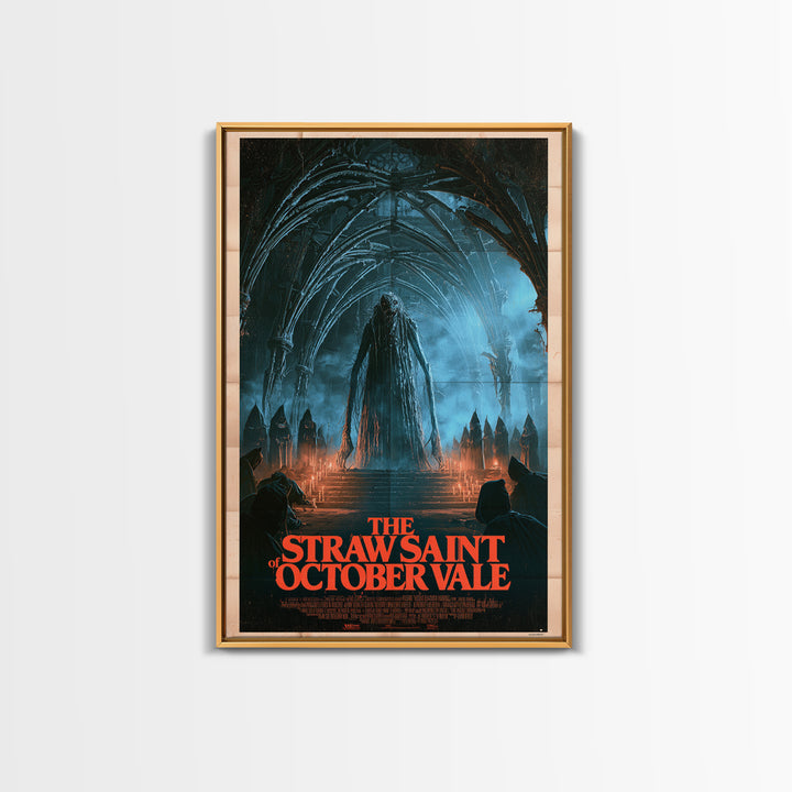The Straw Saint Of October Vale, English Language Horror Movie Poster, 1980s Vhs Nightmare Cover Inspired Art, Gothic Cinema Wall Art