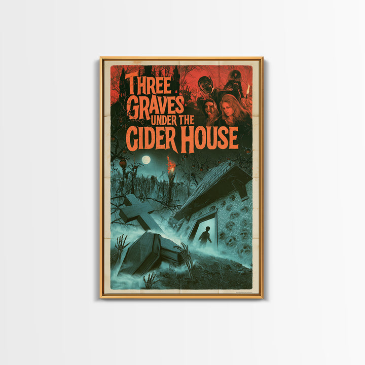 Three Graves Under The Cider House, English Language Horror Movie Poster, 1960s Horror Art, Gothic Cinema Wall Art, Framed Canvas Print